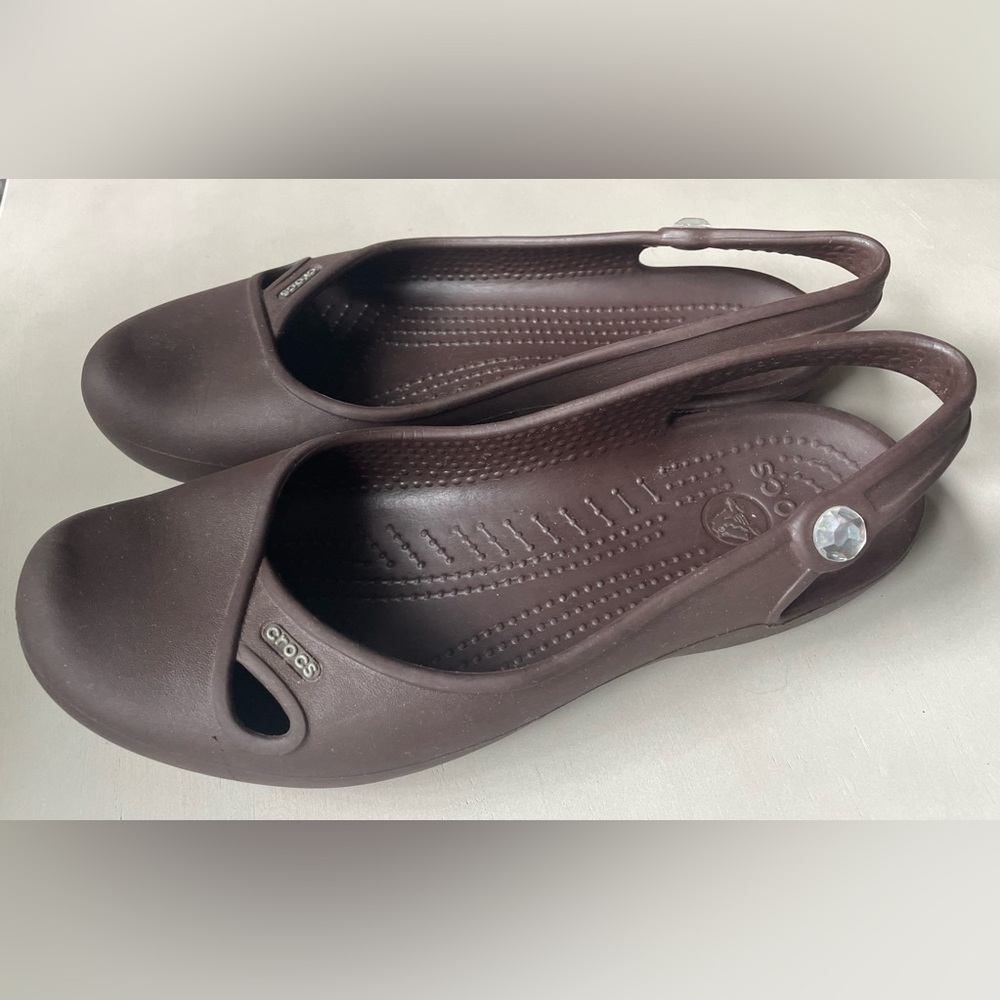 CROCS Women's Dark Brown‎ Mules with Rhinestone  Size 8W